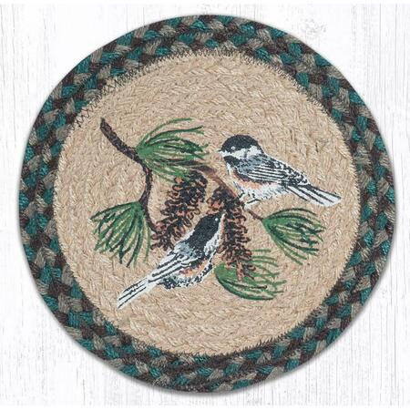 CAPITOL IMPORTING CO 10 in. Jute Round Chickadee Pinecone Printed Trivet 80-577CP